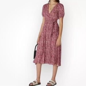 BA&SH x Revolve Noemie Red Lady Midi Tie Dress women size Small